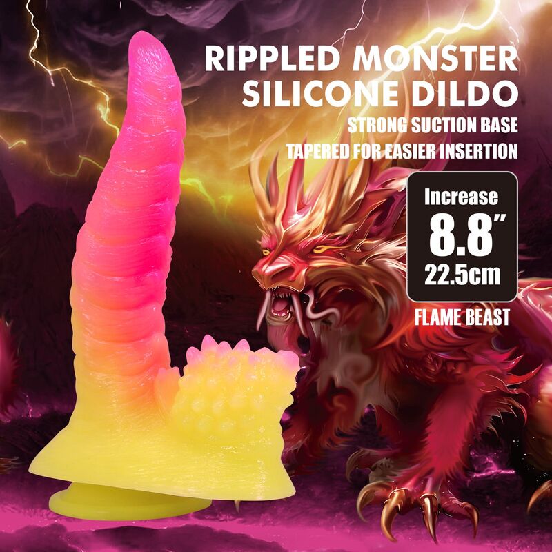 Dildo Fantasy POWER MONSTERS Mostro Ondulato con Ventosa — Rosa e Giallo