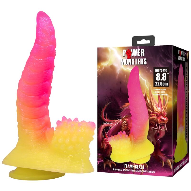 Dildo Fantasy POWER MONSTERS Mostro Ondulato con Ventosa — Rosa e Giallo