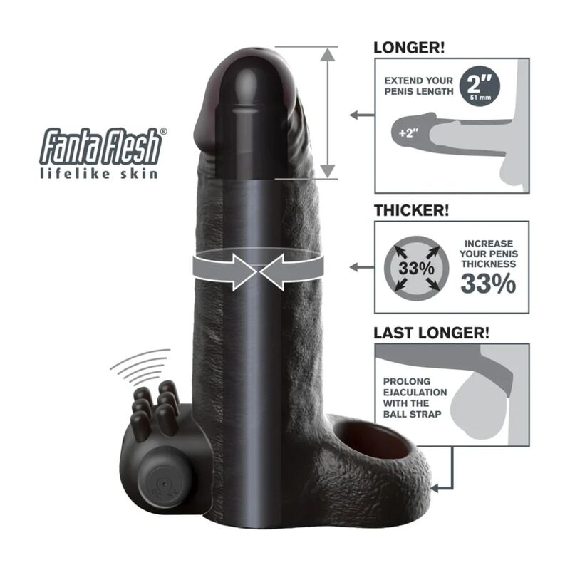 Copri Pene Vibrante FANTASY X-TENSIONS Real Feel — Nero