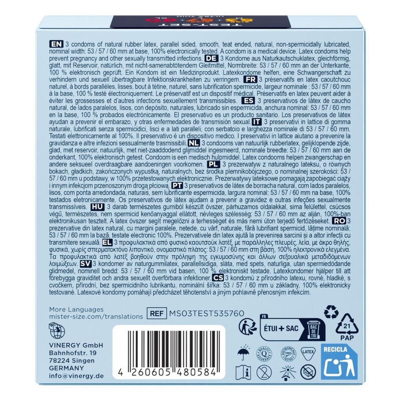 Preservativi MISTER SIZE Campione Misure 53-57-60 mm — 3 Pezzi