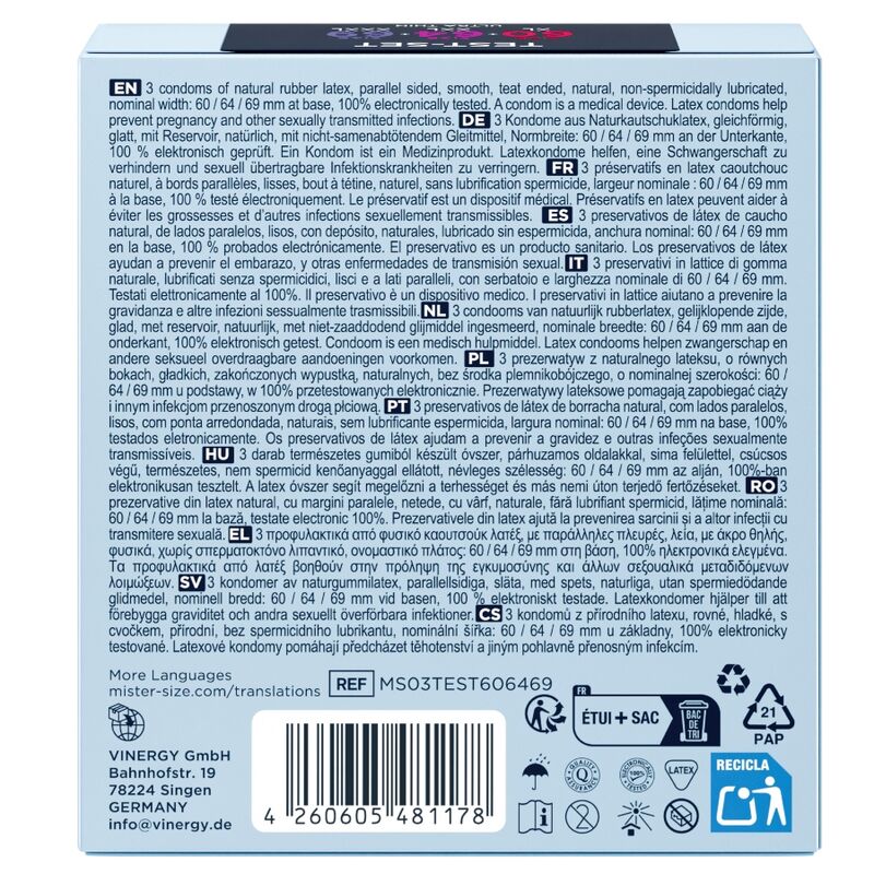 Preservativi MISTER SIZE Campione Misure 60-64-69 mm — 3 Pezzi
