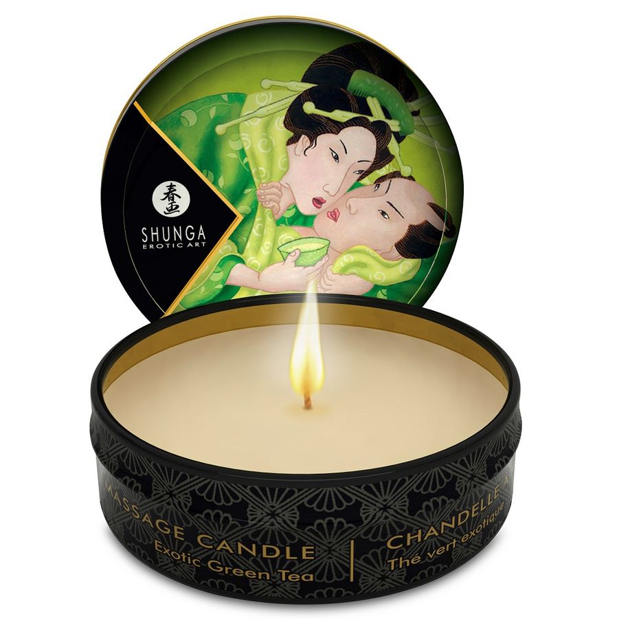 Candela da Massaggio Shunga Mini Caress — Tè Verde, 30 ml