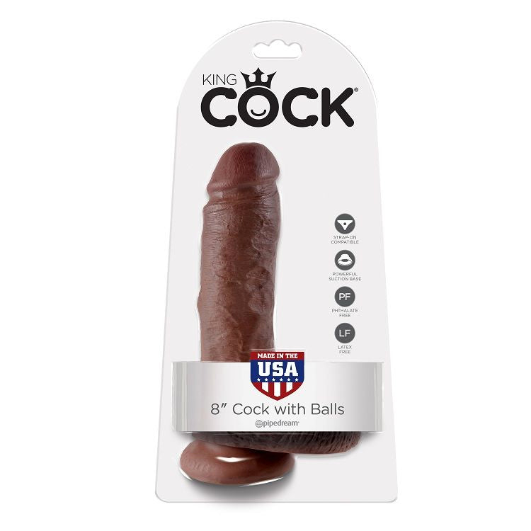 Dildo Realistico King Cock 8" Marrone — Con Testicoli