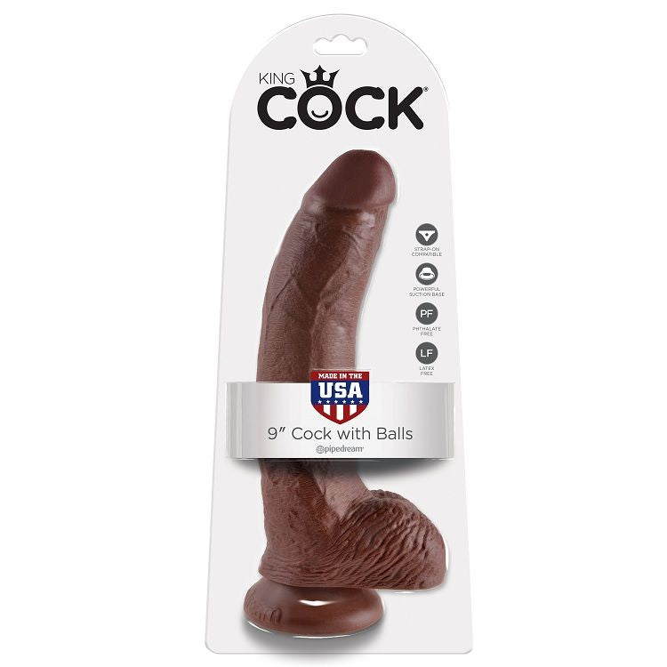 Dildo Realistico King Cock — Con Sfere, Marrone 22,9 cm