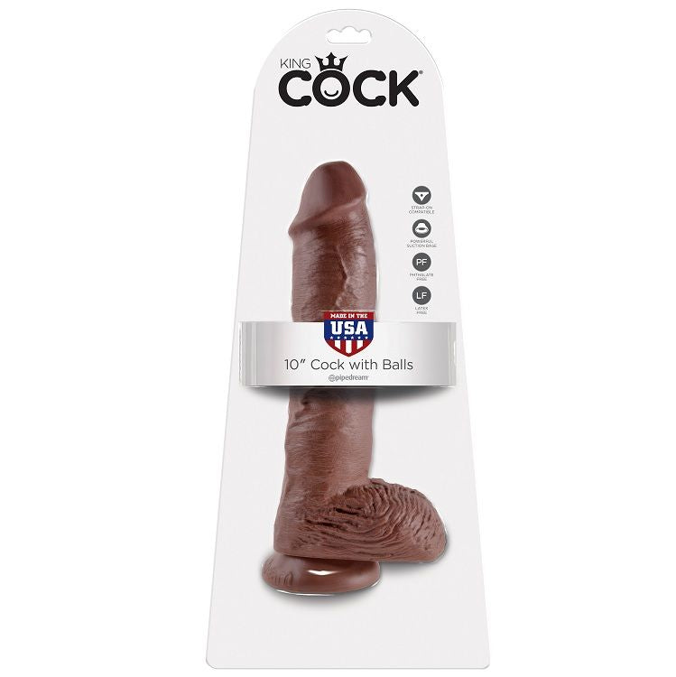 Dildo Realistico con Sfere King Cock — 25,4 cm, Marrone