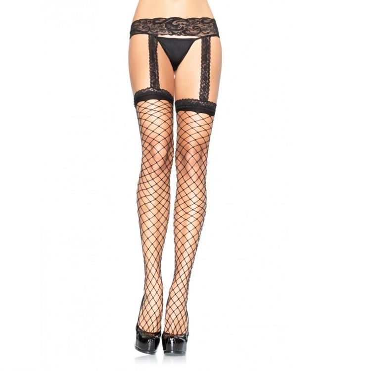 Reggicalze in Pizzo con Calze a Rete Leg Avenue — Nero