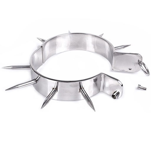 Collare BDSM con Punte Metal Hard — Metallo Cromato con O-Ring