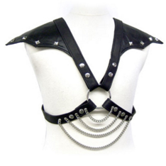 Imbracatura BDSM Leather Body — Cinghie Regolabili con Catene Metalliche