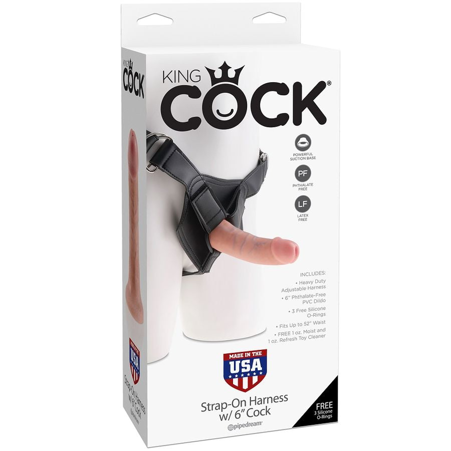 Imbracatura con Dildo King Cock Realistico 15,20 cm — Nero