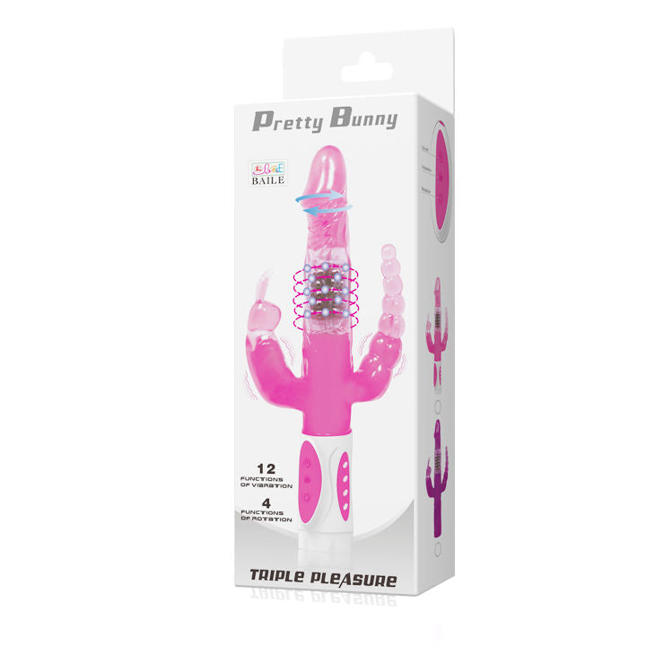 Vibratore Rabbit Triplo Baile Pretty Bunny — 12 Velocità, TPR