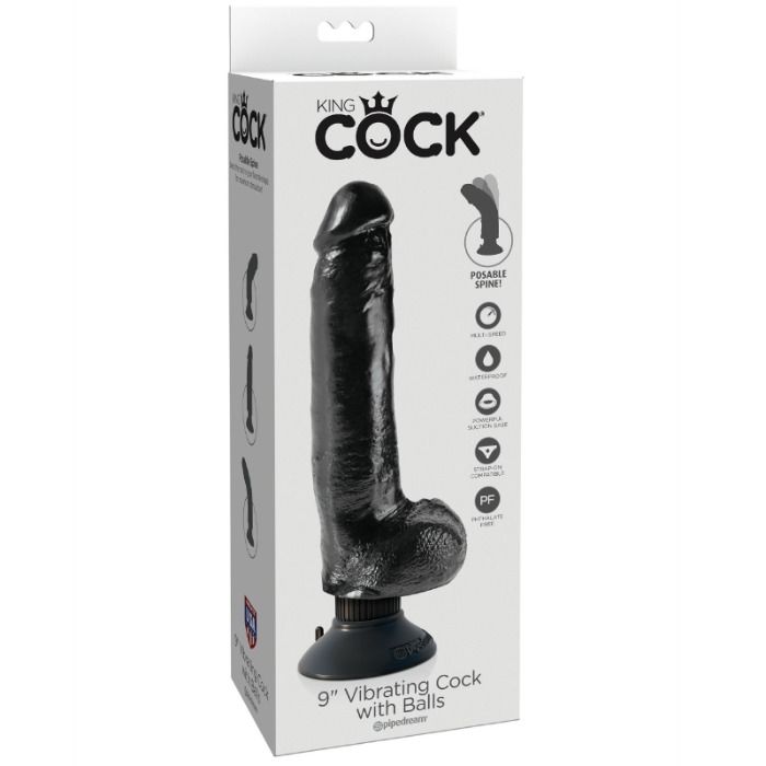 Dildo Realistico Vibrante King Cock — con Testicoli, 23 cm nero