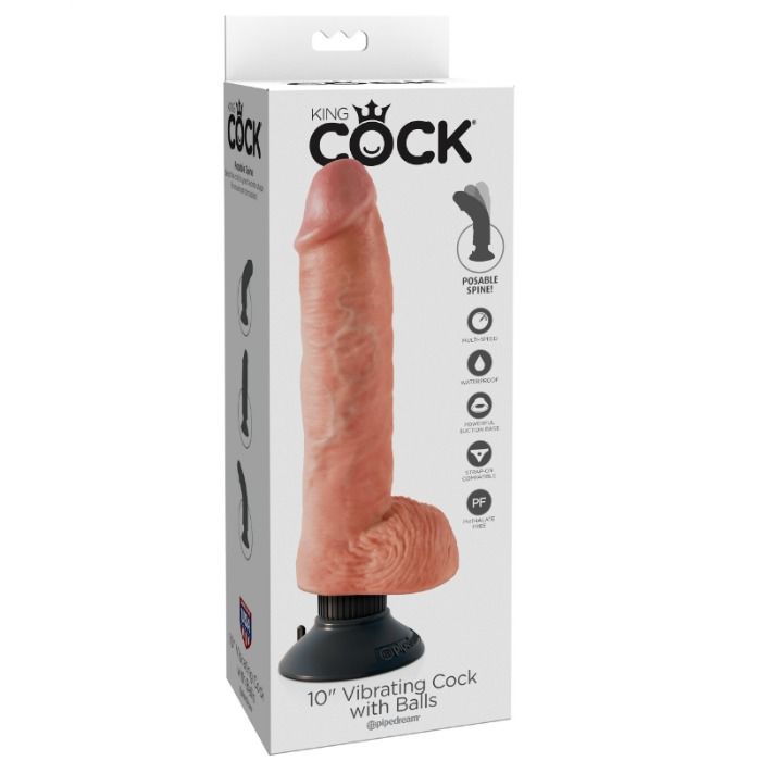 Dildo Realistico Vibrante King Cock — con Testicoli, 25.5 cm