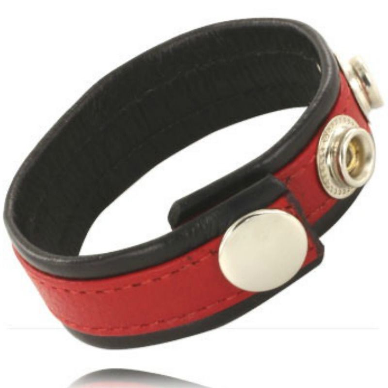 Anello Fallico BDSM Leather Body — Pelle Regolabile, Rosso-Nero