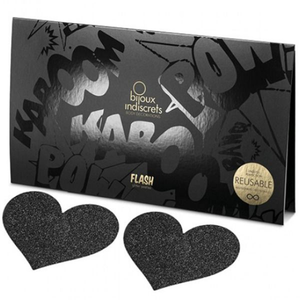 Copricapezzoli Adesivi Glitterati Bijoux Indiscrets Flash — Cuore Nero
