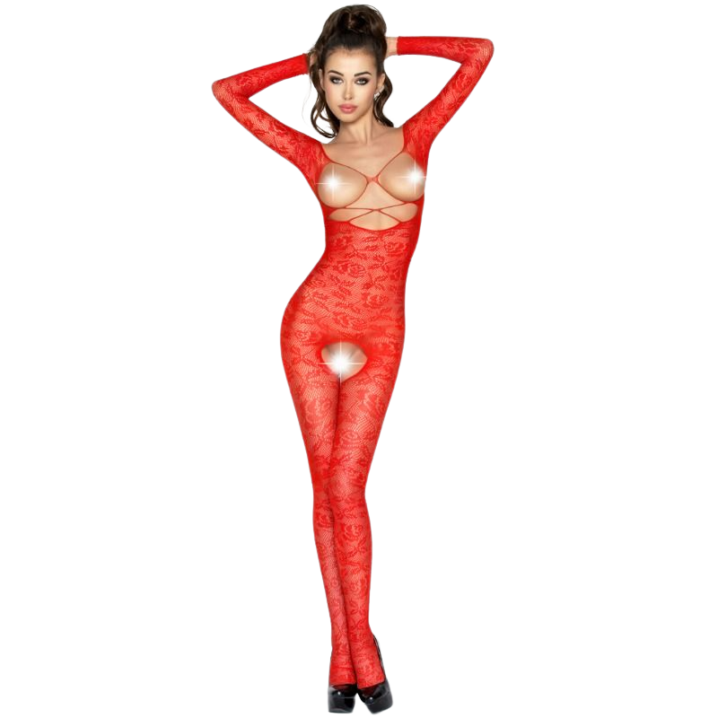 Bodystocking a Rete Passion BS031 — Apertura Cavallo, Rosso