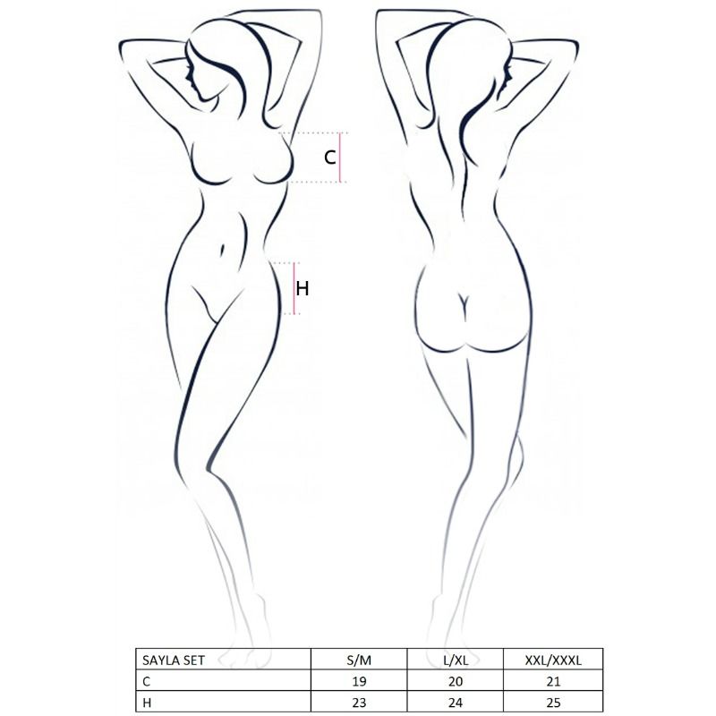 Lingerie Sexy Passion Sayla — Set Top, Perizoma, Reggicalze L/XL