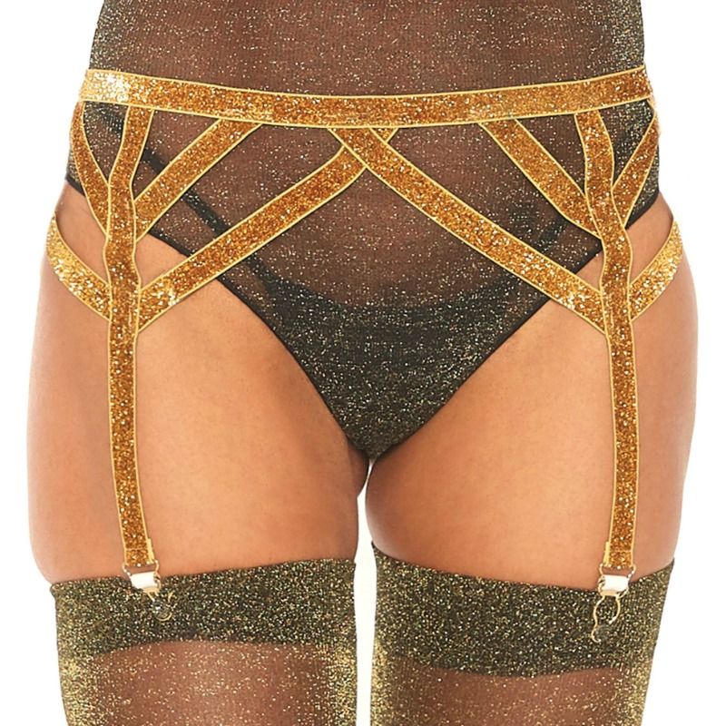 Reggicalze Elastico in Lurex Leg Avenue — Oro, Taglia Unica