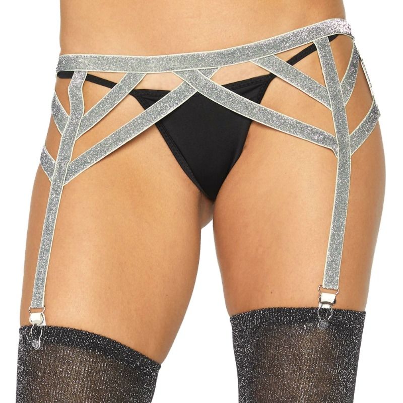 Reggicalze Elastico in Lurex Leg Avenue — Argento, Taglia Unica