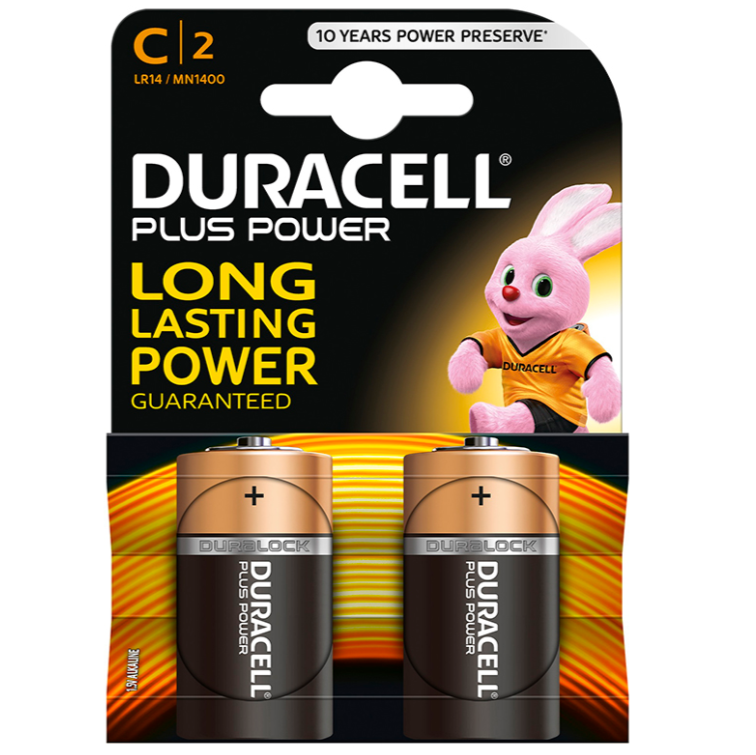 Batterie Alcaline C LR14 Duracell Plus Power — 2 Unità