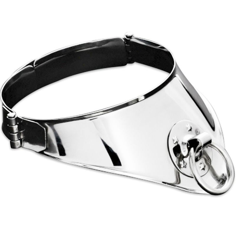 Collare BDSM Rigido in Metallo Metal Hard — con Anello e Lucchetto