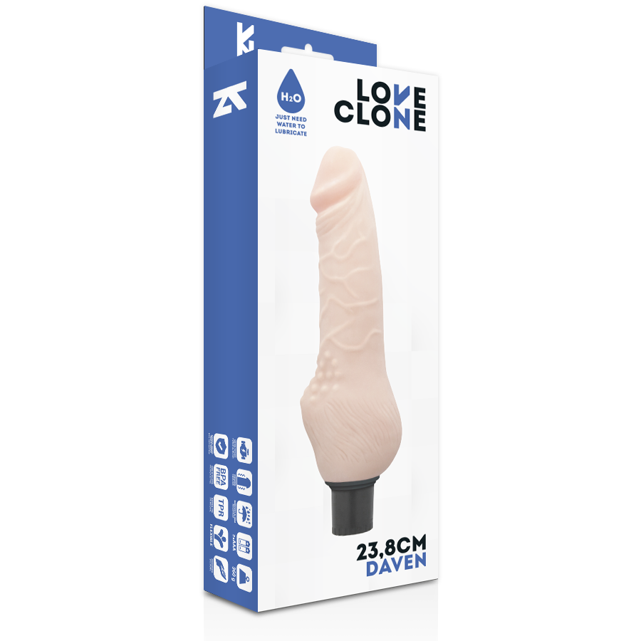 Dildo Realistico Vibrante Autolubrificante Loveclone Daven — 23,8 cm