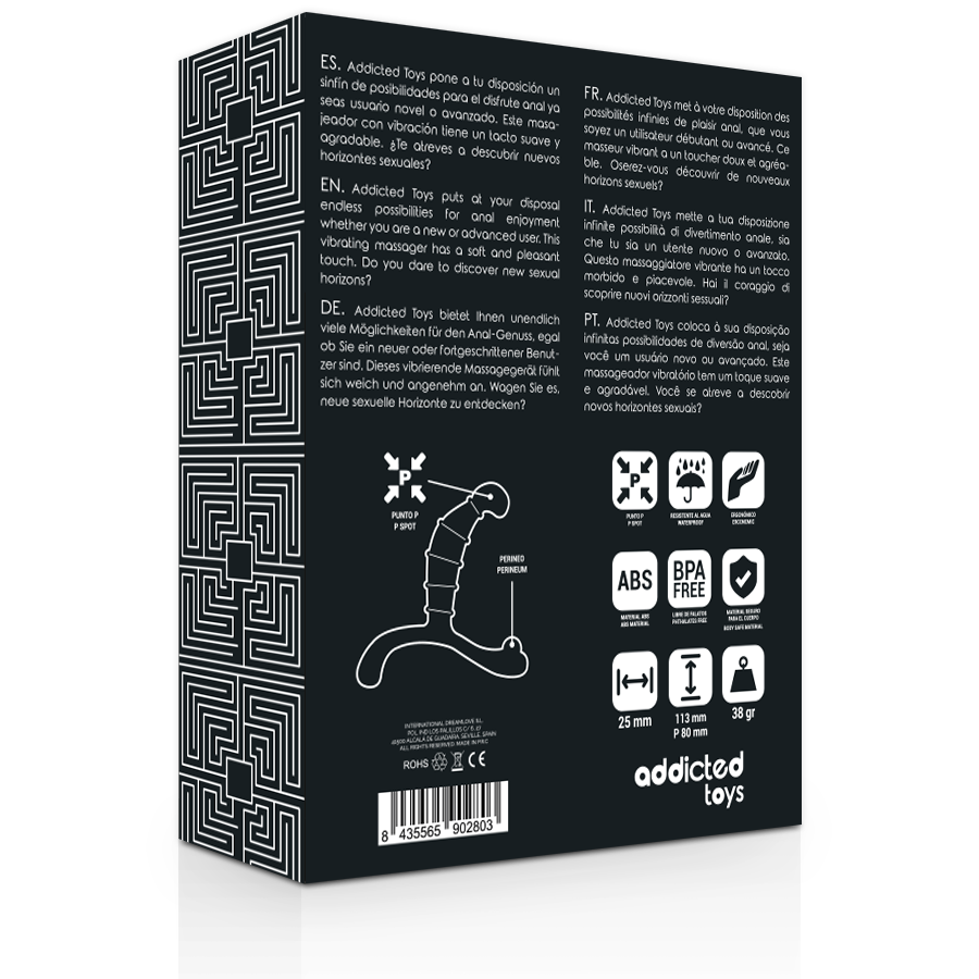 Massaggiatore Prostatico Anale Addicted Toys — TPR, Nero