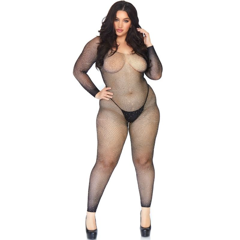 Body Erotico a Rete Cristallizzata Leg Avenue — 1X-2X, Nero