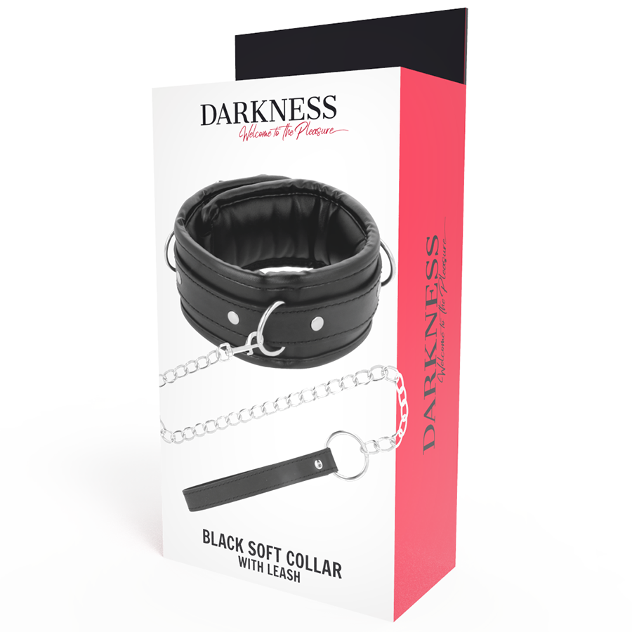 Collare BDSM con Catena Darkness — Pelle Imbottita Regolabile