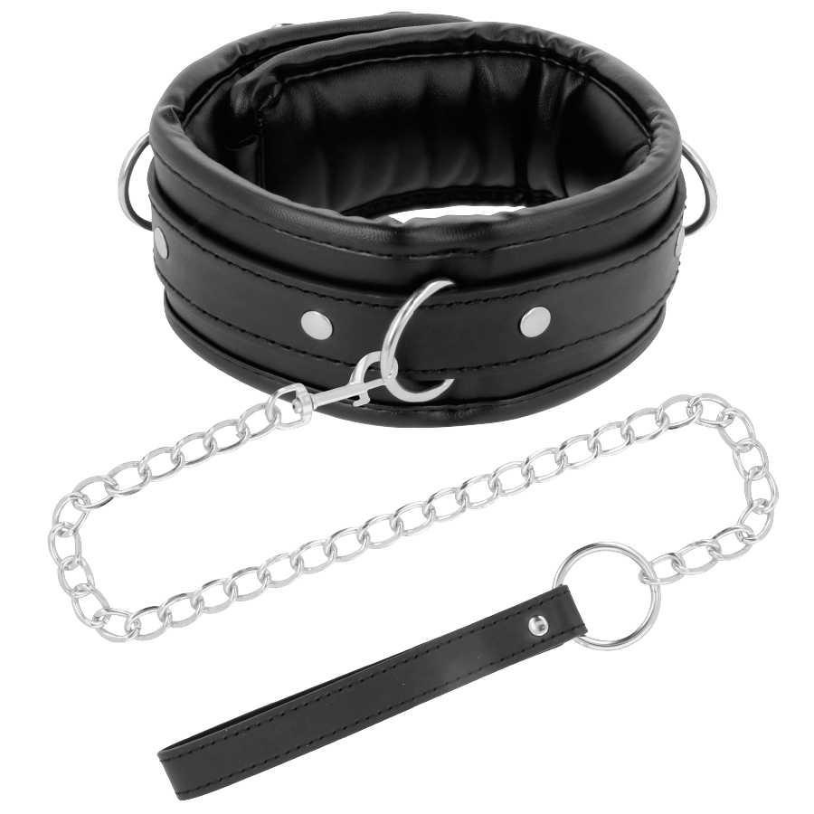 Collare BDSM con Catena Darkness — Pelle Imbottita Regolabile