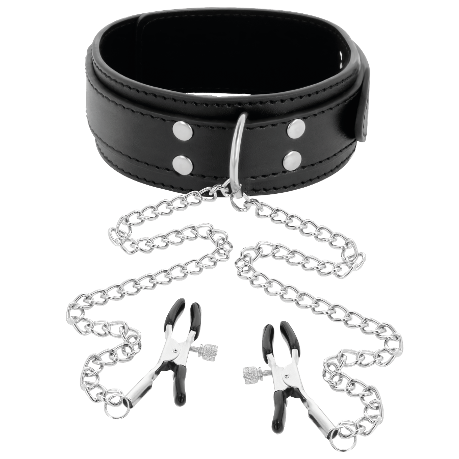 Collare BDSM con Morsetti Capezzoli Darkness — Nero