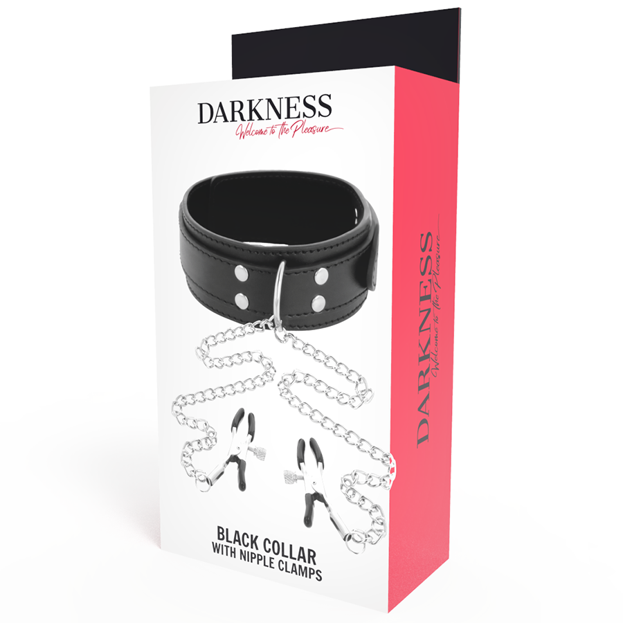 Collare BDSM con Morsetti Capezzoli Darkness — Nero