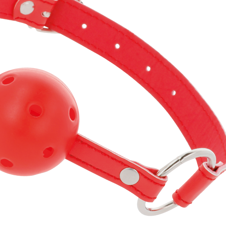 Bavaglio BDSM a Sfera Darkness — Cinturini in Pelle, Rosso