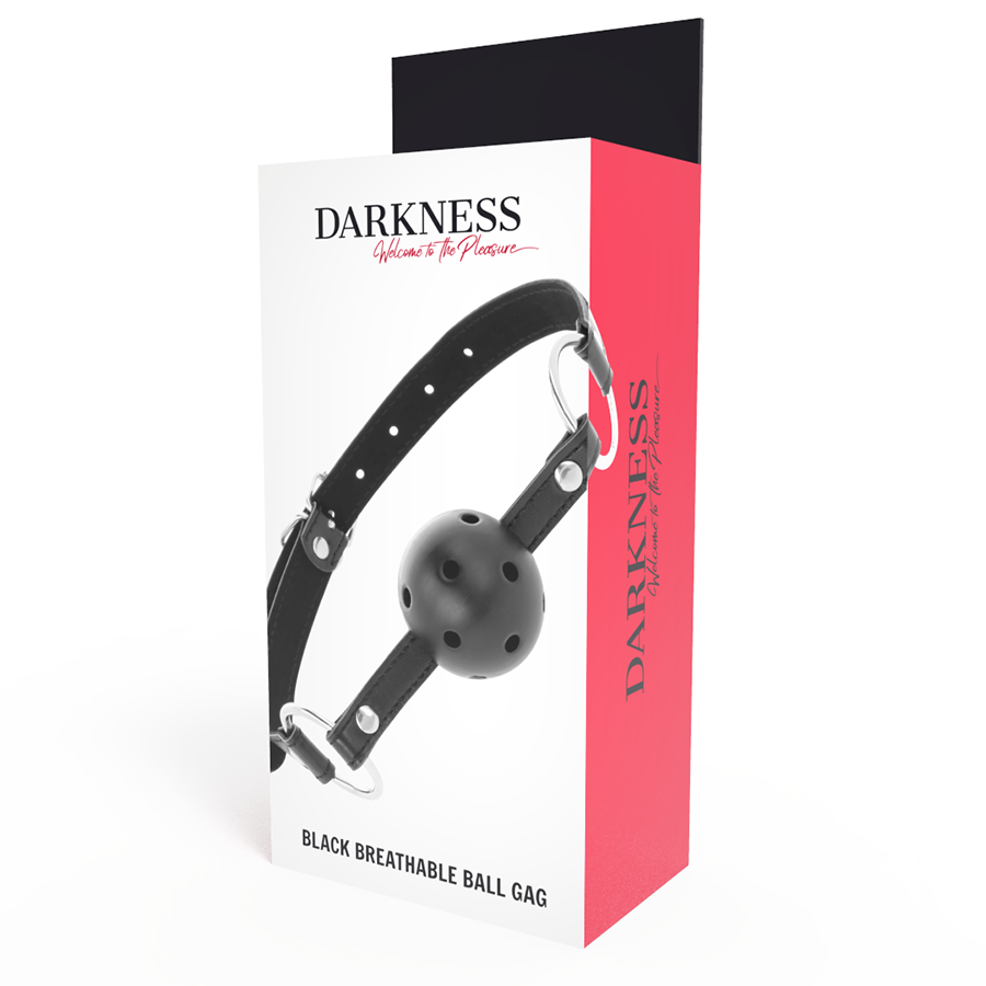 Bavaglio a Sfera BDSM Darkness — Cinturini in Pelle, Nero