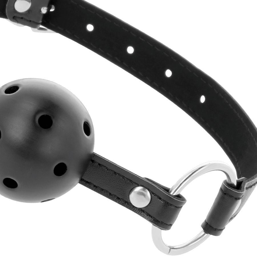 Bavaglio a Sfera BDSM Darkness — Cinturini in Pelle, Nero