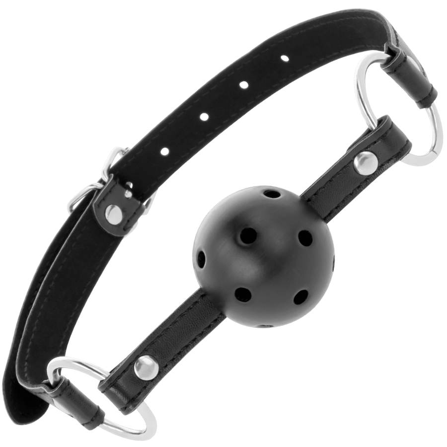 Bavaglio a Sfera BDSM Darkness — Cinturini in Pelle, Nero