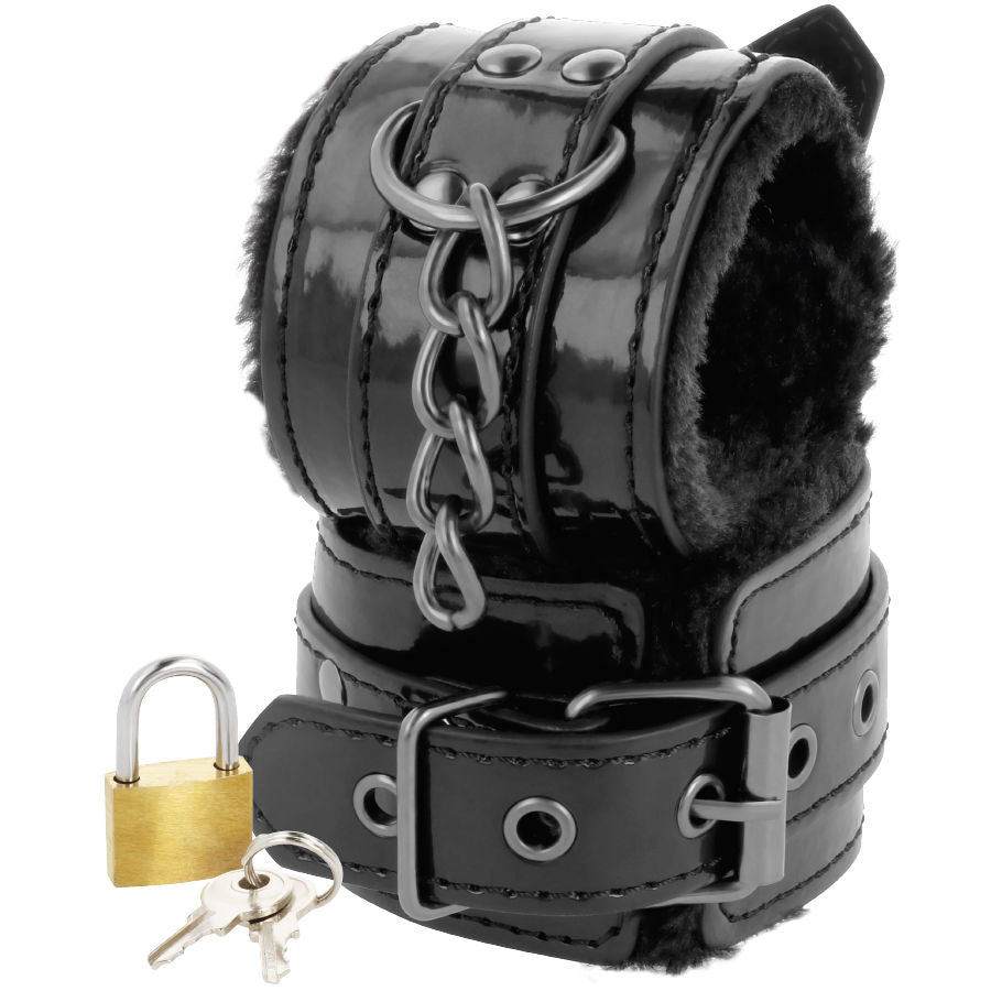 Manette BDSM Regolabili Darkness — Pelle PVC, Lucchetto Incluso