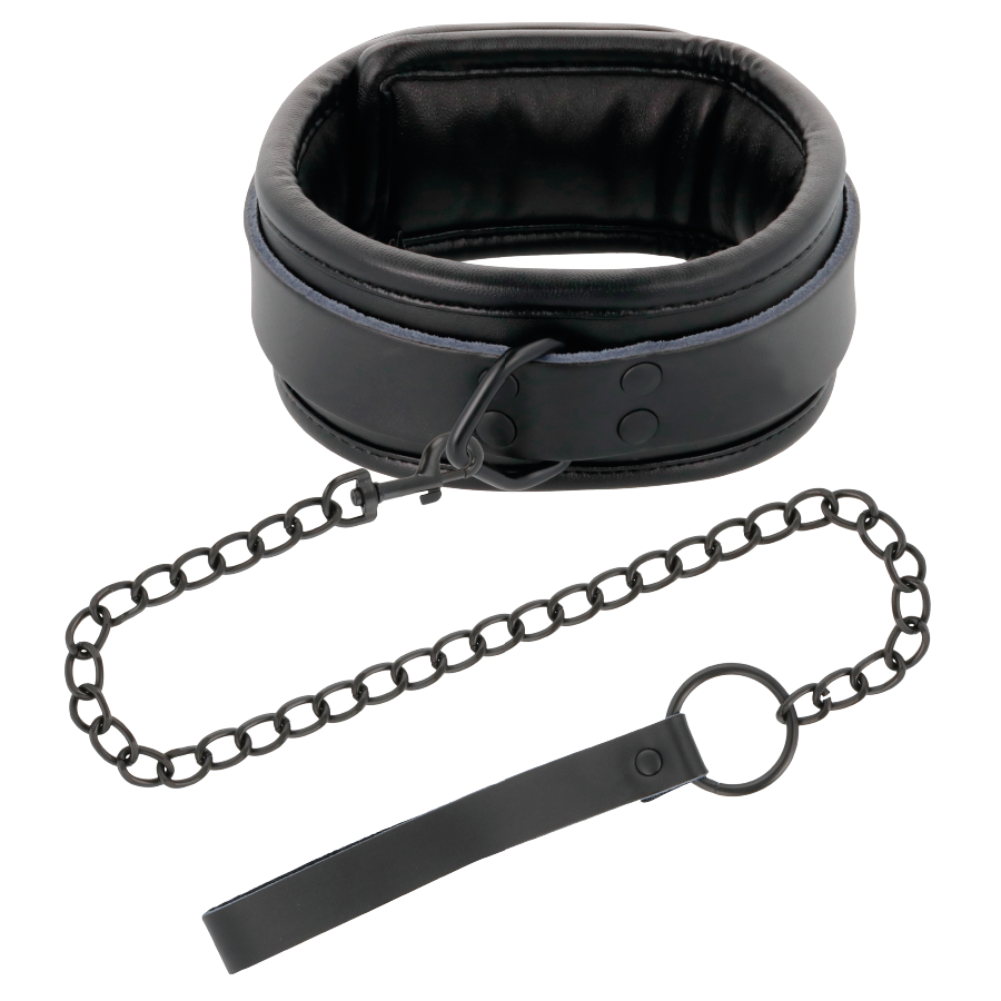 Kit Bondage Collare e Manette in Pelle Darkness — Nero