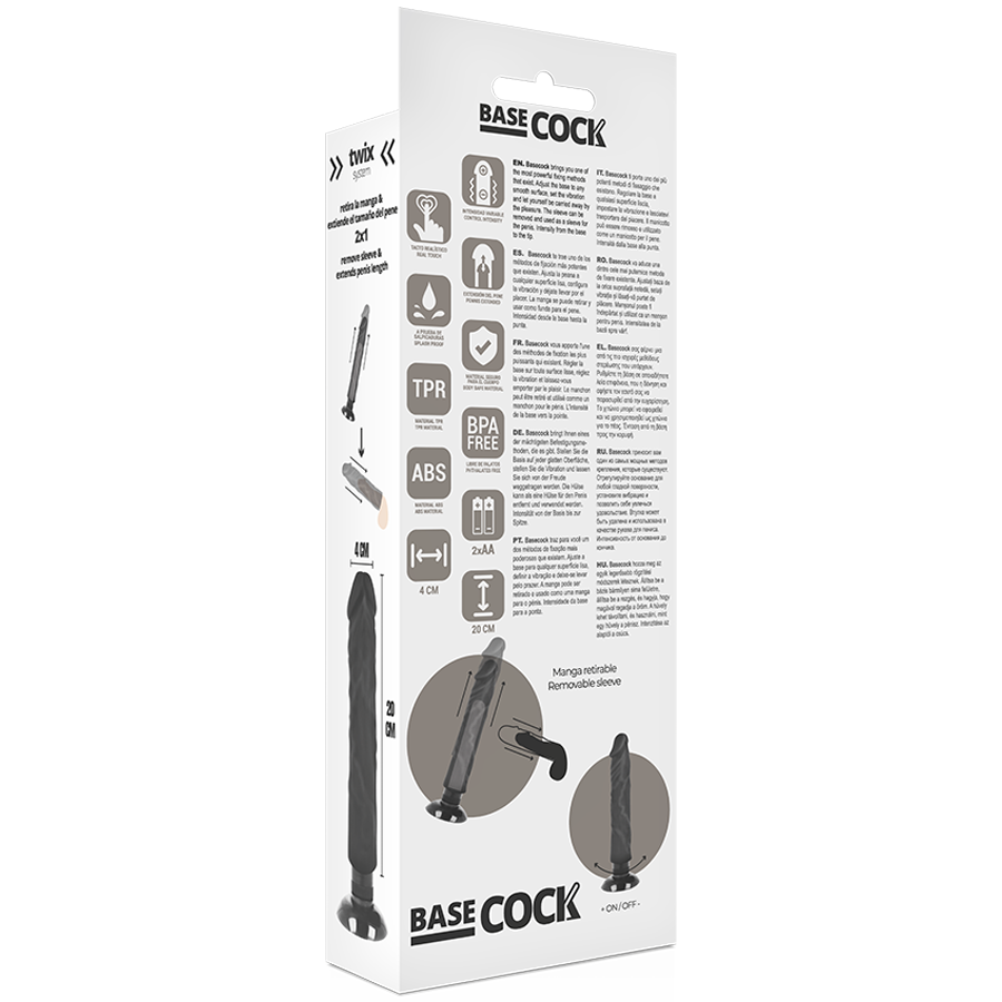Dildo Realistico Vibrante Basecock 2-in-1 — Nero 20 cm