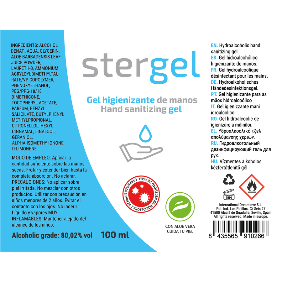 Gel Igienizzante Mani Idroalcolico Stergel Aloe Vera — 100 ml