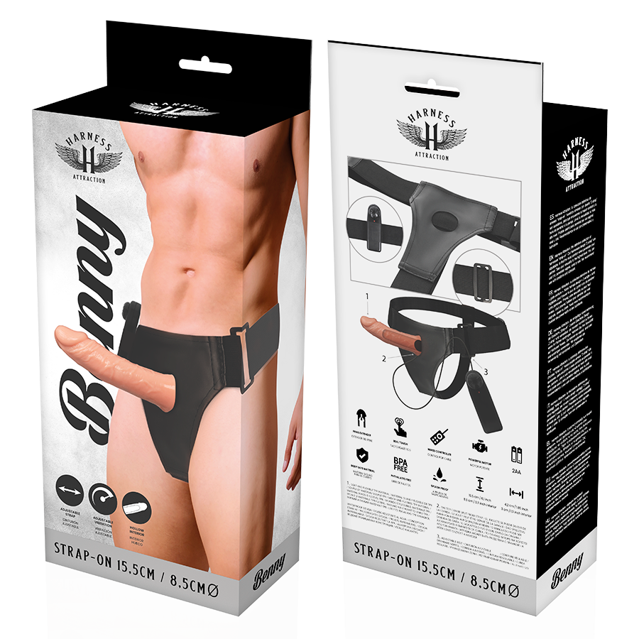 Guaina Fallica Cava con Vibratore Harness Attraction Benny — 15 cm