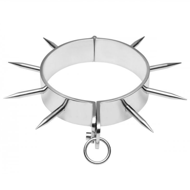 Collare BDSM con Punte Metal Hard — Metallo Cromato con O-Ring