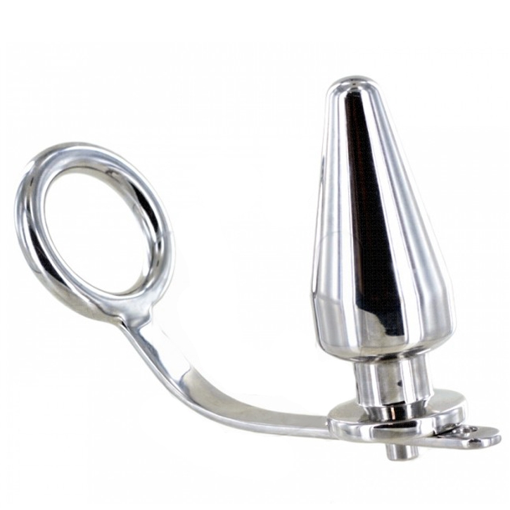 Anello Fallico con Plug Anale Metal Hard — Acciaio, 45 mm