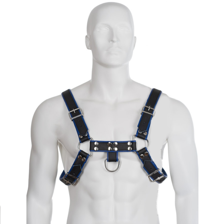 Imbracatura BDSM in Pelle Leather Body Bulldog — Blu e Nera