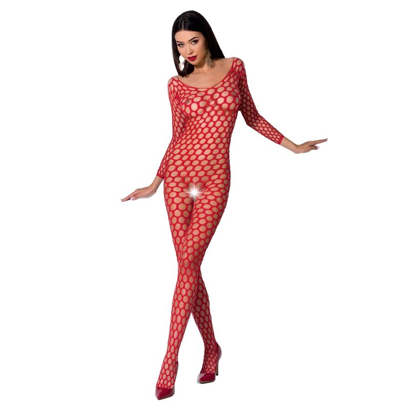 Bodystocking a Rete Passion BS077 — Apertura Cavallo, Rosso