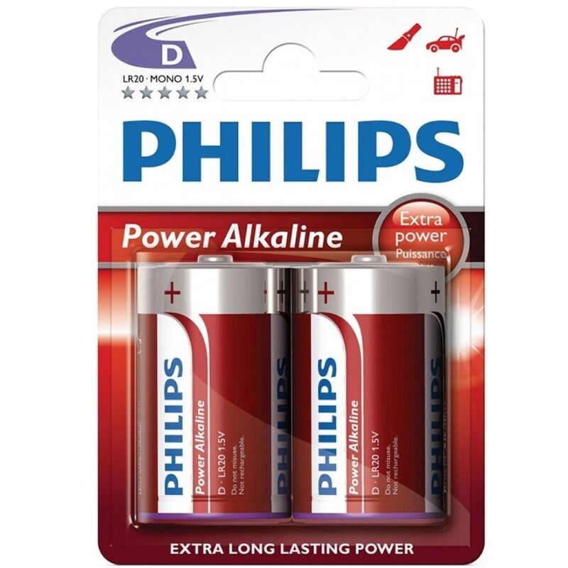 Batterie Alcaline D LR20 Philips Power Alkaline — 2 Unità