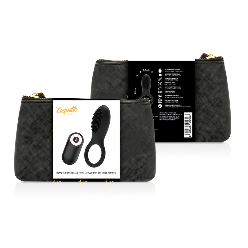 Anello Fallico Vibrante con Telecomando Coquette Chic Desire — Nero/Oro