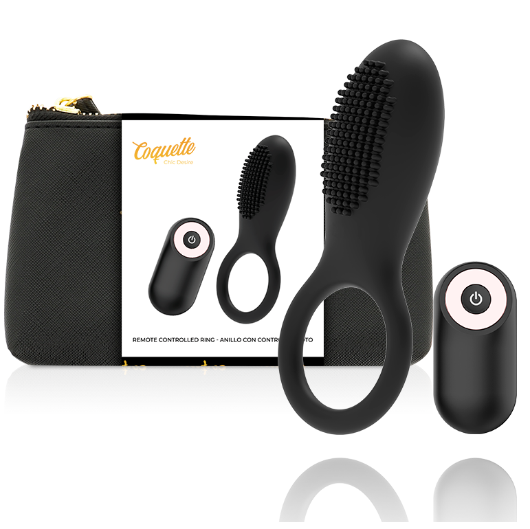 Anello Fallico Vibrante con Telecomando Coquette Chic Desire — Nero/Oro