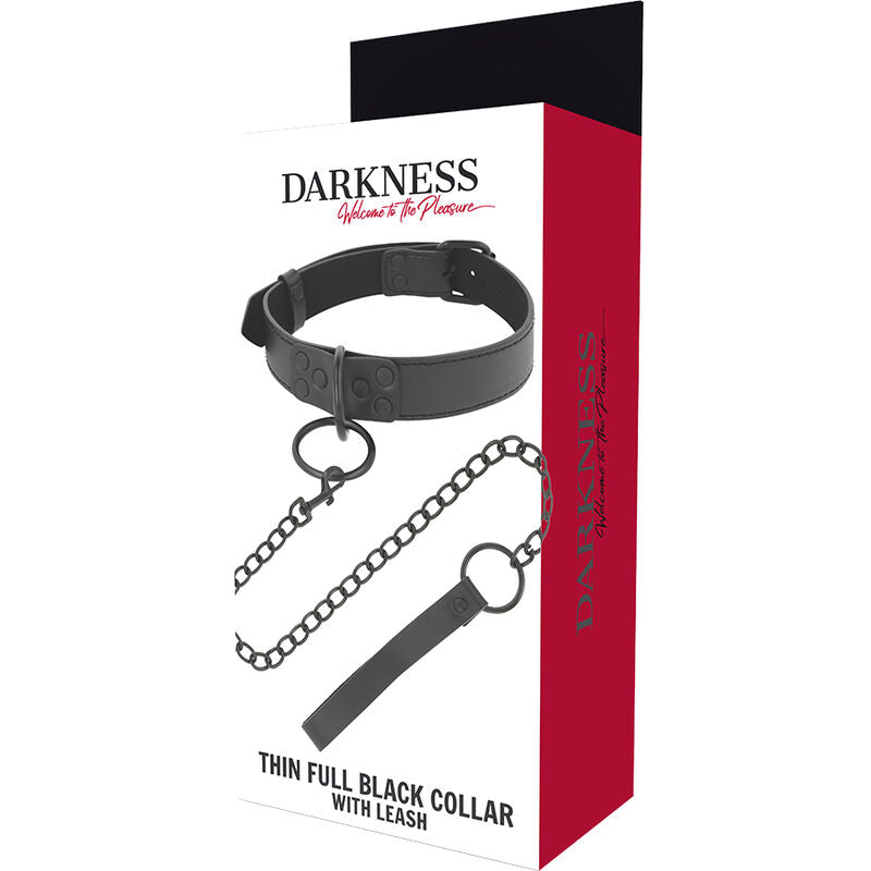 Collare BDSM con Catena Darkness — Neoprene e Puleather, Nero