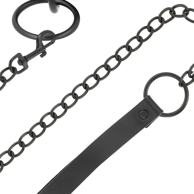Collare BDSM con Catena Darkness — Neoprene e Puleather, Nero