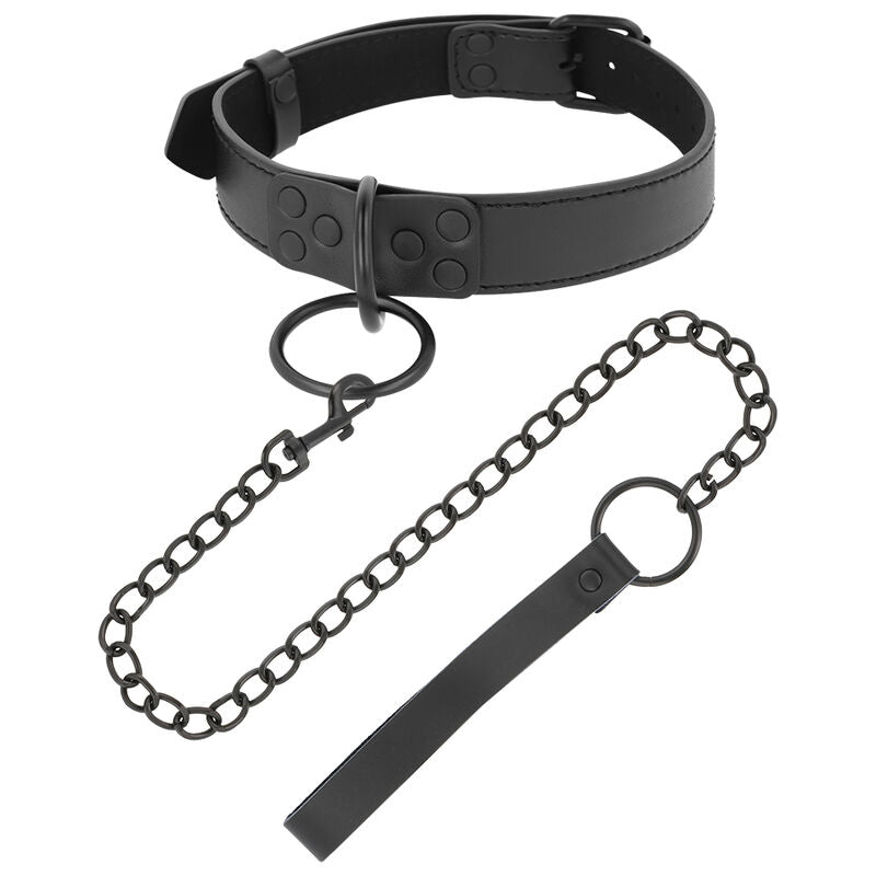 Collare BDSM con Catena Darkness — Neoprene e Puleather, Nero